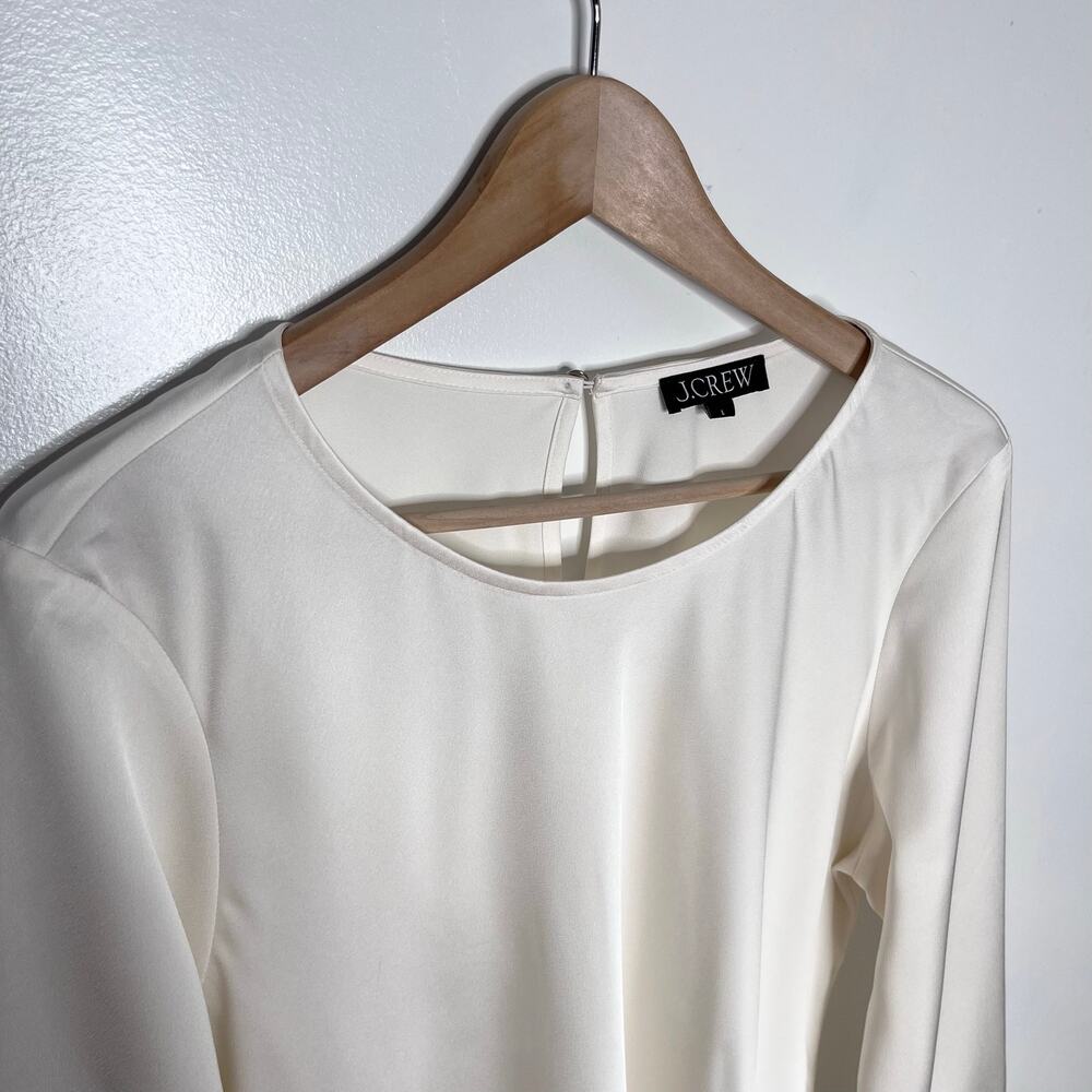 J Crew Womens Large Ivory Bell Sleeve Blouse Ruffle Cuff Keyhole Back Top - Picture 4 of 8